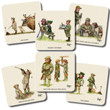 Set of Six Bryn Parry Shooting Cartoons Coasters – Iconic Sex in the Country Series by CountrysideGreetings, featuring humorous outdoor scenes on heat-resistant melamine coasters.