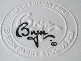 Close-up of the embossed seal on the 21st Century Fox Bryn Parry Open Edition Print by CountrysideGreetings, showing two overlapping signatures—ideal for horse and hunting fans or Bryn Parry collectors seeking a unique gift.