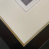 Close-up of an Ancient Hampshire Track Limited Editions frame by CountrysideGreetings, featuring layered cream matting with a gold inner edge and a dark brown Black & Gold Luxe Monti Italian frame—perfect for showcasing fine giclee art.