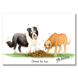 The Farm Animal Greeting Card multipack by Countryside Greetings includes 12 quirky cartoons by Alex Underdown—like two dogs dining from a pile of poop with flies buzzing and the caption Dinner for two. Perfect for fans of playful, unique cards.