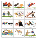 The Countryside Greetings Farm Animal Greeting Card multipack features 12 assorted Alex Underdown cartoons with animal-themed food puns—perfect for eco-friendly greetings.