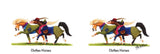 Two horses in colorful jackets and hats walk side by side, smiling, with “Clothes Horses” beneath them. Perfect for horse-lovers, this Horse mug features art by Alex Underdown. Brand: Countryside Greetings.
