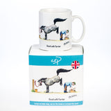 The Horse mug “Good with Farrier” by Alex Underdown from Countryside Greetings features a playful horse cartoon and comes in a matching box with a British flag—an ideal gift for any horse-lover.