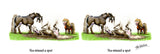A playful scene of horses on grass, one rolling in mud while another watches, repeats with the text “You missed a spot” on the Countryside Greetings Horse Mug by Alex Underdown.