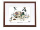 Dog cartoon print. No Dogs on the Sofa by Bryn Parry. Available framed or mounted only