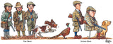 Enjoy the Shooting Mug: Fun Shoot, Serious Shoot by Bryn Parry from CountrysideGreetings—featuring cheerful hunters and dog on one side, serious duo on the other—a classic addition to any collection.
