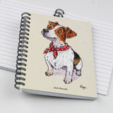 The Cartoon dog themed A6 lined notebook, Jack Russell by Bryn Parry from Countryside Greetings, features a Jack Russell in a red bandana on the cover—perfect for dog lovers or fans of Bryn Parry notebooks.