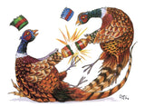 Celebrate the season with Countryside Greetings’ Country Sports Christmas Card Multipack by Bryn Parry, featuring two vibrant pheasants pulling a festive cracker—ideal for Christmas cards with sustainable packaging.