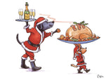 Two dogs dressed as Santa and carrying festive treats feature on Countryside Greetings Country Sports Christmas Card Multipack, illustrated in Bryn Parry’s charming style—perfect for your holiday cards.