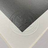 Close-up of a Countryside Greetings Sporting limited edition signed Beretta Shotgun print by Charles Sainsbury-Plaice on thick paper, featuring an embossed seal reading ORIGINAL PRINT and CHAPLAINCY STUDIO with CS in the center.