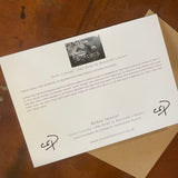 A Horse Riding and Hunting Greeting Card by Countryside Greetings features Charles Sainsbury-Plaice’s black-and-white photo, “Gate Closing,” showing a horse and rider jumping a gate during The Duke of Beaufort’s Hunt.