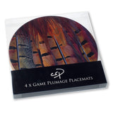 Placemat or table mat set. Featuring pheasant and partridge feather design by Charles Sainsbury-Plaice