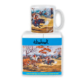 The Countryside Greetings Thelwell Pony Mug In Full Cry features a lively Thelwell cartoon of riders and dogs. Packaged in a box with blue band, brand name, and product details, it’s an ideal gift for horse lovers.