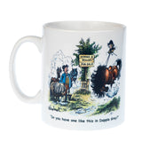 Thelwell horse riding and pony mug, Dapple Grey by Countryside Greetings. Features classic Thelwell cartoon: man and ponies at a For Sale sign as a rider’s bucked off with “Do you have one like this in Dapple Grey?”—a perfect gift for horse lovers.