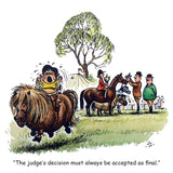 Thelwell horse riding and pony mug by Countryside Greetings features a cartoon child on a pony leaving a show, with the caption: “The judge’s decision must always be accepted as final.” A perfect gift for horse lovers.