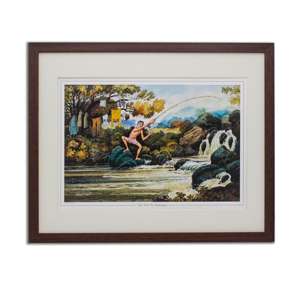 Fun cartoon salmon fishing print. The Wet Fly Enthusiast by Thelwell.