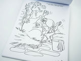 A Thelwell colouring book page from the CountrysideGreetings bundle shows a happy child brushing a smiling horse’s mane in a stable, ready to colour using the included pencil tin and pencils.