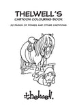 Black and white cartoon of a pony standing over a worried child. Thelwells Colouring Book by Countryside Greetings features 22 A4 pages of ponies, horses, and countryside scenes—perfect for pony enthusiasts.