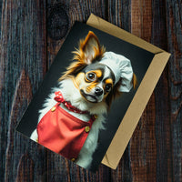 Papillon Greeting Card. Small dog dressed in Chefs outfit