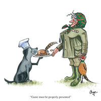 Dog training greeting card. Game must be properly presented by Bryn Parry