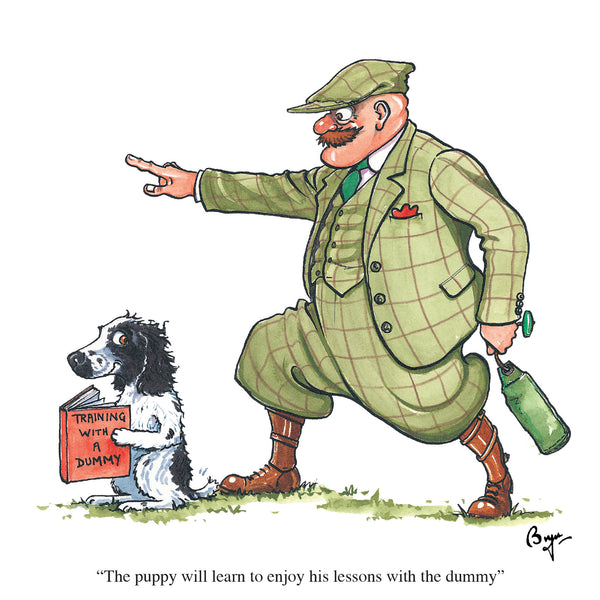 Dog training greeting card. The puppy will learn to enjoy lessons with the dummy by Bryn Parry