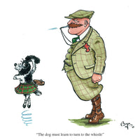Dog training greeting card. The dog must learn to turn to the whistle by Bryn Parry