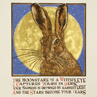 Brown hare and golden moon greeting card for Witch, Pagan, Druid, Nature, Wildlife enthusiasts