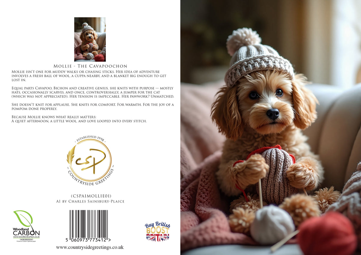 Mollie the Cavapoochon | Dog Greeting Card (A5) – Knitting & Cosy Comf ...