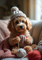 Mollie the Cavapoochon | Dog Greeting Card (A5) – Knitting & Cosy Comfort Edition by Countryside Greetings