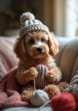 Mollie the Cavapoochon | Dog Greeting Card (A5) – Knitting & Cosy Comfort Edition by Countryside Greetings