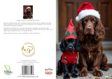 Festive Cocker Spaniels Christmas card with elf and Santa hats