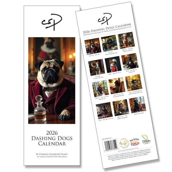 Dashing Dogs Wall Calendar 2026 – AI Dog Portraits by Charles Sainsbury-Plaice Slim Vertical Planner