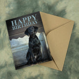 Birthday Card Featuring Black Labrador Puppy – A5 Size (Folded) | Adorable Pup on Rustic Bench | Eco-Friendly & UK Printed