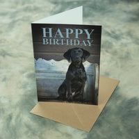 Birthday Card Featuring Black Labrador Puppy – A5 Size (Folded) | Adorable Pup on Rustic Bench | Eco-Friendly & UK Printed