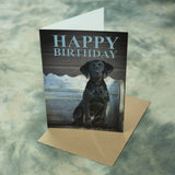 Birthday Card Featuring Black Labrador Puppy – A5 Size (Folded) | Adorable Pup on Rustic Bench | Eco-Friendly & UK Printed