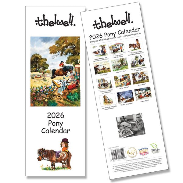 Thelwell Pony Wall Calendar 2026 Slim UK-Made Equestrian Humour Monthly Planner