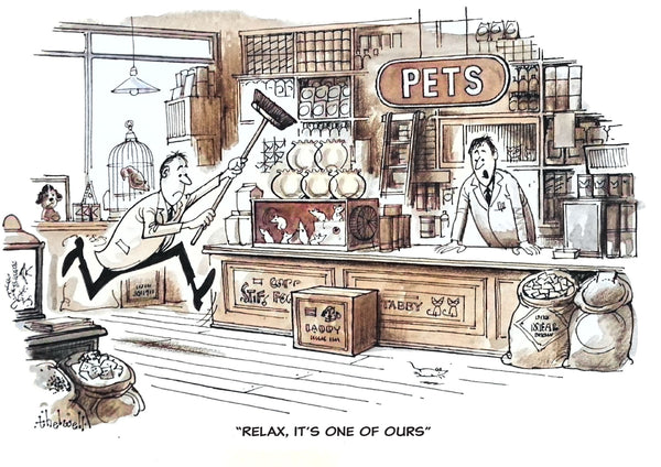 The Pet Shop. Vintage humour greeting card by Thelwell