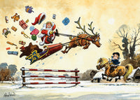 Thelwell cartoon horse and pony christmas card. Showjumping Santa 