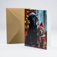 Mary & George – Festive Labrador Dogs Mum & Puppy Christmas Card (A5)