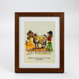 Framed illustration of a pony being shorn with a humorous quote, on a white background.