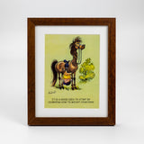 Thelwell Framed Pony Print – Learning How to Mount Your Pony Cartoon | A5 Mounted Pony Art