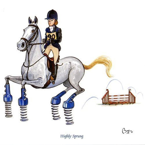 Horse riding show jumping  greeting card. Highly Sprung by Bryn Parry