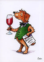 Wine tasting greeting card. Pickle and red wine by Bryn Parry