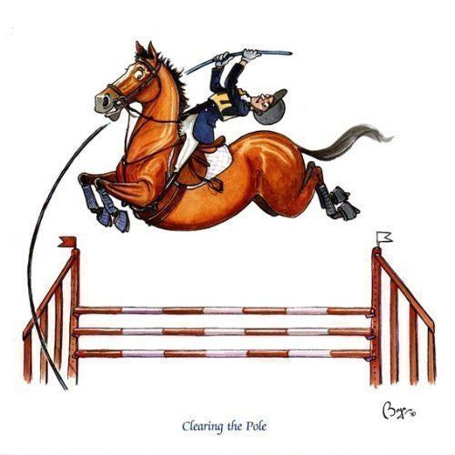 Horse riding greeting card by Bryn Parry. Clearing the Pole