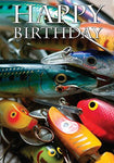 Fishing birthday card. Fishing lures by Paul Quagliana