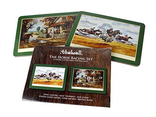 Thelwell Horse Racing Serving Mat Set. 2 assorted melamine mats with cork bac...