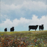 Landscape and countryside greeting card. Black cattle on the Machair