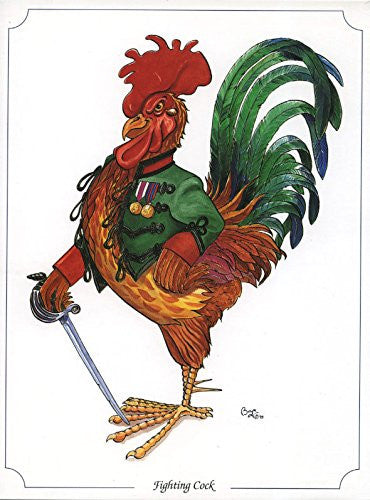 Chicken greeting card. Fighting Cock by Bryn Parry.