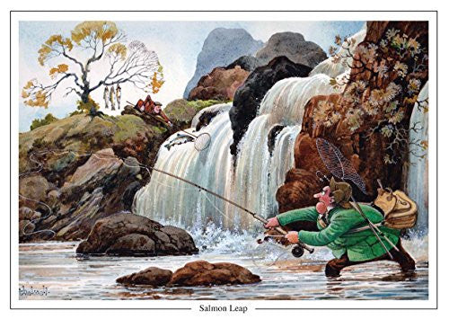 Salmon fishing cartoon greeting card by Thelwell