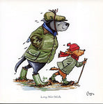 Walking or rambling themed greeting card. Long wet walk by Bryn Parry